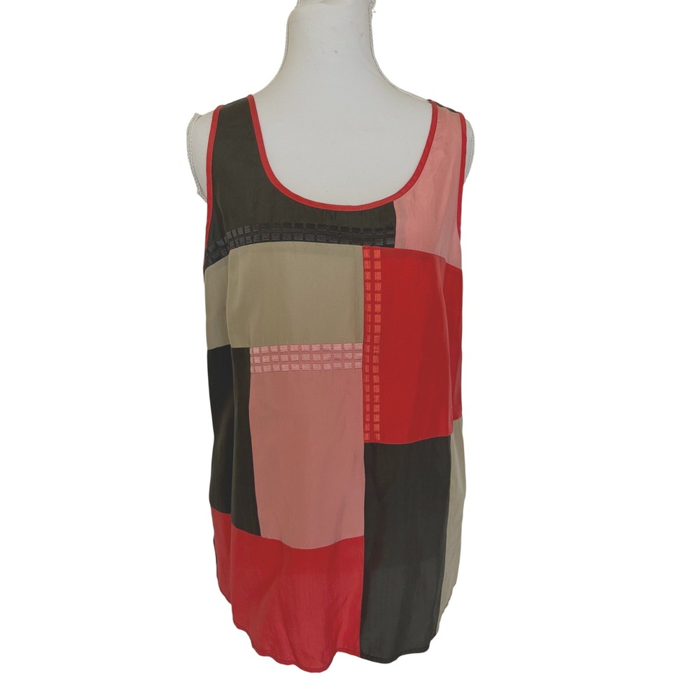 Tommy Bahama Silk Patchwork Sleeveless L Tank Top Colorblock Artsy Chic Summer